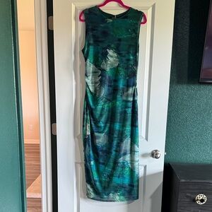 Elegant Green Patterned Midi Dress